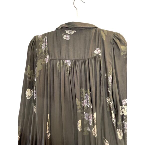 Free People Maxi Dress Large Long Sleeve Floral Flowy Lined Grey V-Neck Boho - Picture 9 of 10